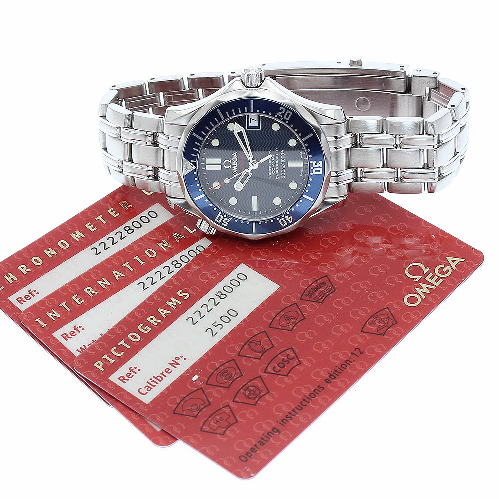 オメガ OMEGA 2222.80 シーマスター300 デイト コーアクシャル 自動巻き ボーイズ 保証書付き_886837【中古】
