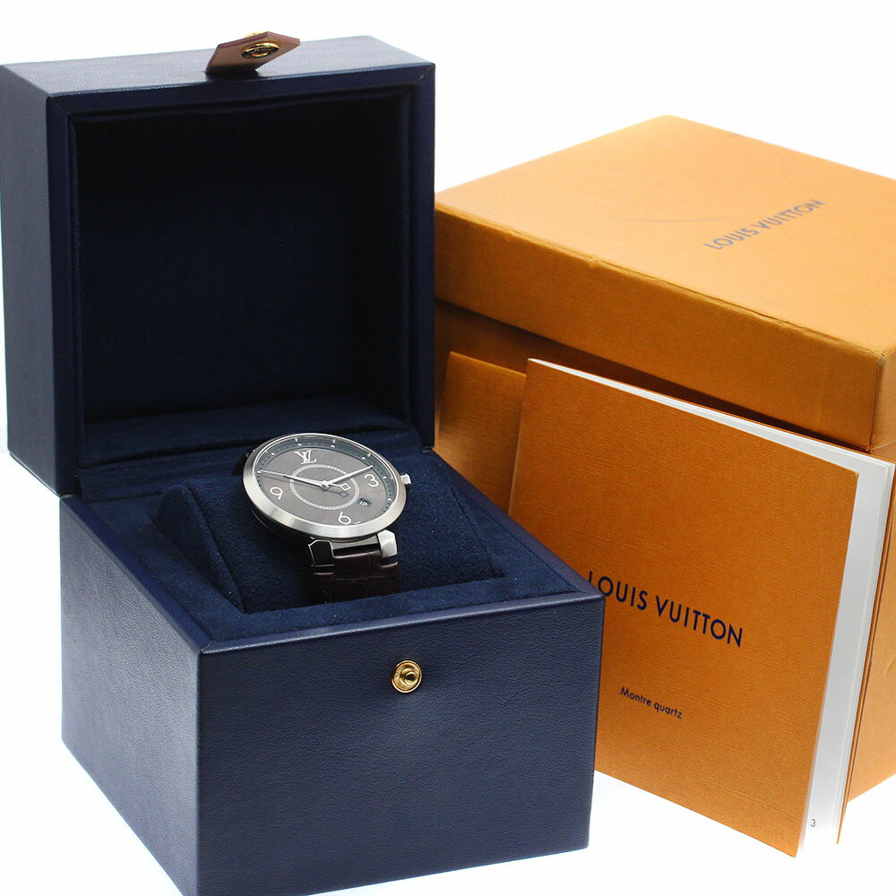 ルイ・ヴィトン LOUIS VUITTON QA005 タンブールスリム モノグラム デイト クォーツ メンズ 箱・保証書付き_892406【ev10】【中古】