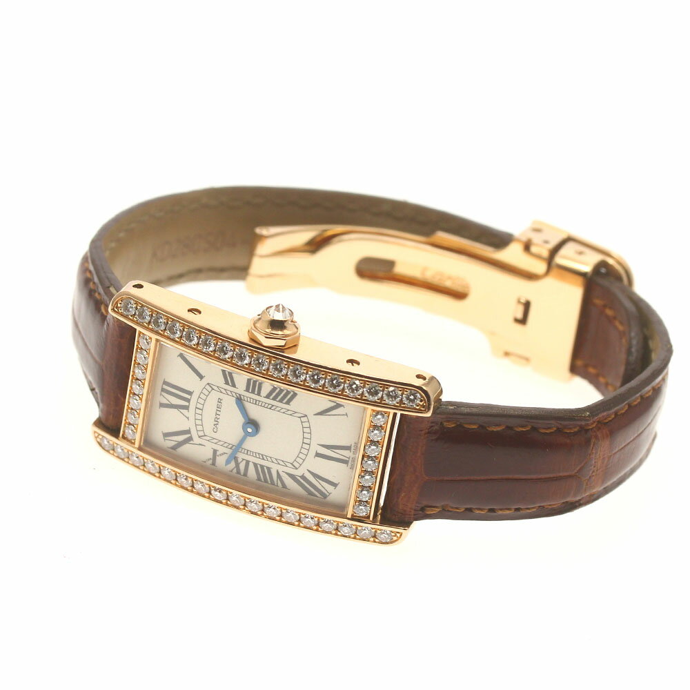 カルティエ CARTIER WB707931 タンクアメリカンSM K18PG ダイヤベゼル クォーツ レ...