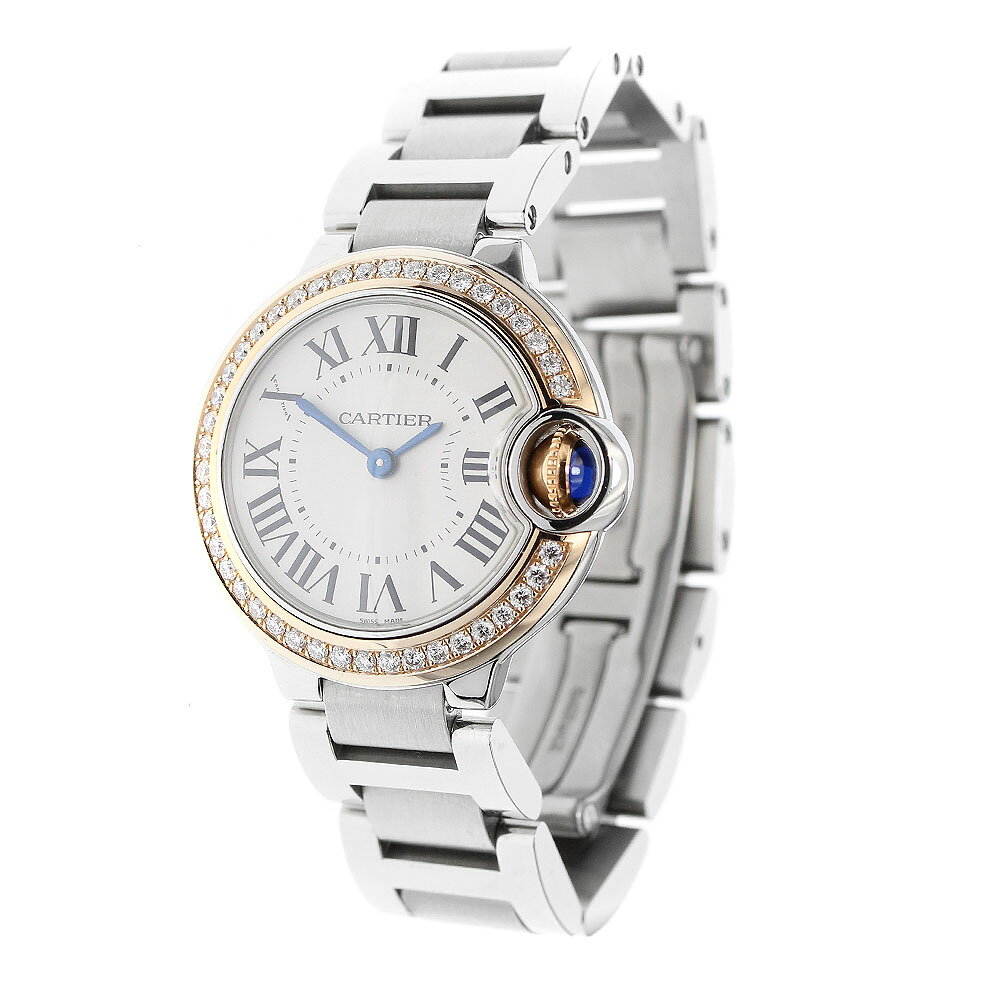 カルティエ CARTIER WE902079 バロンブルー SM コンビ ダイヤベゼル クォーツ レデ...