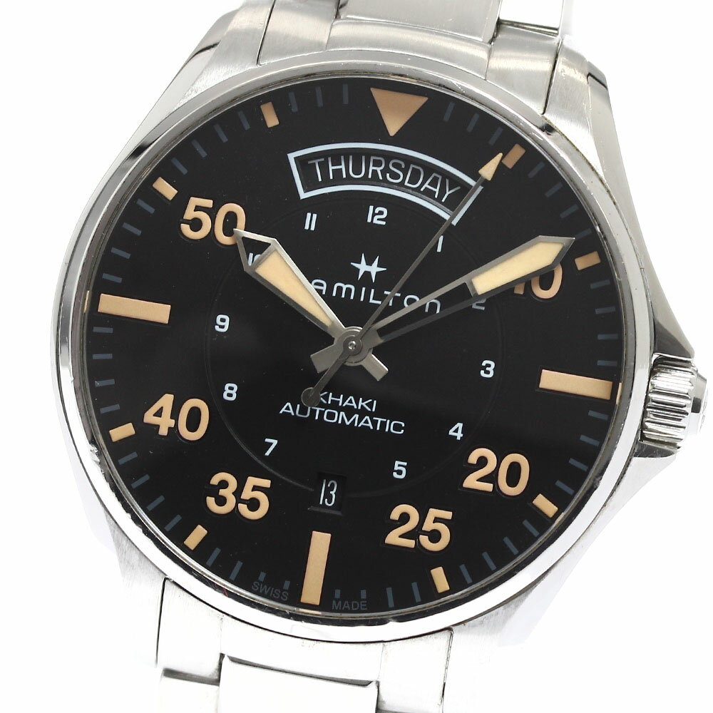 状態ランク 本体ランク B ベルトランク B+ 商品の状態 ガラス 少しの擦り傷(コーティング) ケース 擦り傷が多い、小さい打痕 (全体) ベゼル いくつかの薄い擦り傷、小さい打痕、打痕(5時位置、8時位置) ベルト/ブレスレット いくつかの薄い擦り傷、小さい打痕(12時側) 針 僅かなダメージ、僅かなシミ 文字盤 僅かなダメージ 尾錠/バックル いくつかの薄い擦り傷、小さい打痕 商品管理No. 910210　 395 250930 AT 商品の詳細 ブランド ハミルトン/HAMILTON モデル名 カーキ アビエーション 性別 メンズ ケース素材 SS ベルト素材 SS 文字盤色 ブラック 機械タイプ 自動巻き Ref.No H646450 シリアルNo TZ77DP*** 機能・特徴 デイデイト 付属品 なし(本体のみ) ケースサイズ(w) 約 42mm ベルトサイズ※1 約 20.5cm ラグ幅 20mm 日差 -15秒/日　※参考値 OH歴 弊社では実施しておりません。 ※1：ベルトサイズとは、ケース部分も含めた総腕回りのサイズになります。 ※機械式時計の場合、姿勢差などの影響により日差が大きくなることも御座います。こちらの数値はあくまで参考値としてお考え下さい。日差が大きいからという理由での返品や無償修理の対応は致しかねますので、ご理解の上ご入札下さい。 ※写真にて状態をご確認下さいませ。 ※USED品になりますので、ご理解頂ける方のご購入をお待ちしております。