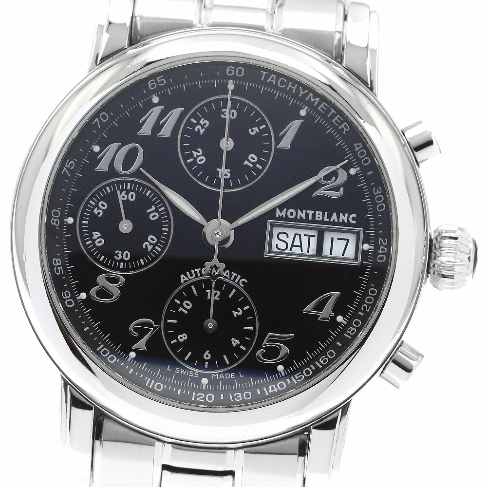 状態ランク 本体ランク B ベルトランク AB+ 商品の状態 ガラス 綺麗な状態 ケース 僅かな擦り傷、小さい打痕 (ラグ) ベゼル 少しの擦り傷、小さい打痕 ベルト/ブレスレット 僅かな擦り傷 針 僅かなシミ 文字盤 プツプツ(全体) 尾錠/バックル 綺麗な状態 商品管理No. 911658　 216 251009 AS 商品の詳細 ブランド モンブラン/MONTBLANC モデル名 マイスターシュテック 性別 メンズ ケース素材 SS ベルト素材 SS 文字盤色 ブラック 機械タイプ 自動巻き Ref.No 7016 シリアルNo PL520*** 機能・特徴 デイデイト、クロノグラフ、スモールセコンド 付属品 なし(本体のみ) ケースサイズ(w) 約 38mm ベルトサイズ※1 約 18cm ラグ幅 19mm 日差 +4秒/日　※参考値 OH歴 弊社では実施しておりません。 ※1：ベルトサイズとは、ケース部分も含めた総腕回りのサイズになります。 ※機械式時計の場合、姿勢差などの影響により日差が大きくなることも御座います。こちらの数値はあくまで参考値としてお考え下さい。日差が大きいからという理由での返品や無償修理の対応は致しかねますので、ご理解の上ご入札下さい。 ※写真にて状態をご確認下さいませ。 ※USED品になりますので、ご理解頂ける方のご購入をお待ちしております。