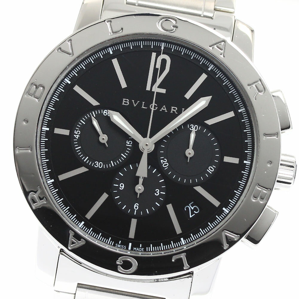 状態ランク 本体ランク AB ベルトランク AB+ 商品の状態 ガラス 少しの擦り傷、小さい当たりキズ(12時位置) ケース 僅かな擦り傷、小さい打痕 ベゼル 僅かな擦り傷、小さい打痕 ベルト/ブレスレット 少しの擦り傷 針 少しのダメージ、シミ 文字盤 僅かなシミ(インデックス) 尾錠/バックル 少しの擦り傷 商品管理No. 910731　 193 251010 MA 商品の詳細 ブランド ブルガリ/BVLGARI モデル名 ブルガリブルガリ 性別 メンズ ケース素材 SS ベルト素材 SS 文字盤色 ブラック 機械タイプ 自動巻き Ref.No BB41SCH シリアルNo PO0*** 機能・特徴 デイト、クロノグラフ、スモールセコンド 付属品 余り駒 1コマ (約1.1cm) ケースサイズ(w) 約 41mm ベルトサイズ※1 約 16.5 + 1.1cm ラグ幅 21mm 日差 -8秒/日　※参考値 OH歴 弊社では実施しておりません。 ※1：ベルトサイズとは、ケース部分も含めた総腕回りのサイズになります。 ※機械式時計の場合、姿勢差などの影響により日差が大きくなることも御座います。こちらの数値はあくまで参考値としてお考え下さい。日差が大きいからという理由での返品や無償修理の対応は致しかねますので、ご理解の上ご入札下さい。 ※写真にて状態をご確認下さいませ。 ※USED品になりますので、ご理解頂ける方のご購入をお待ちしております。