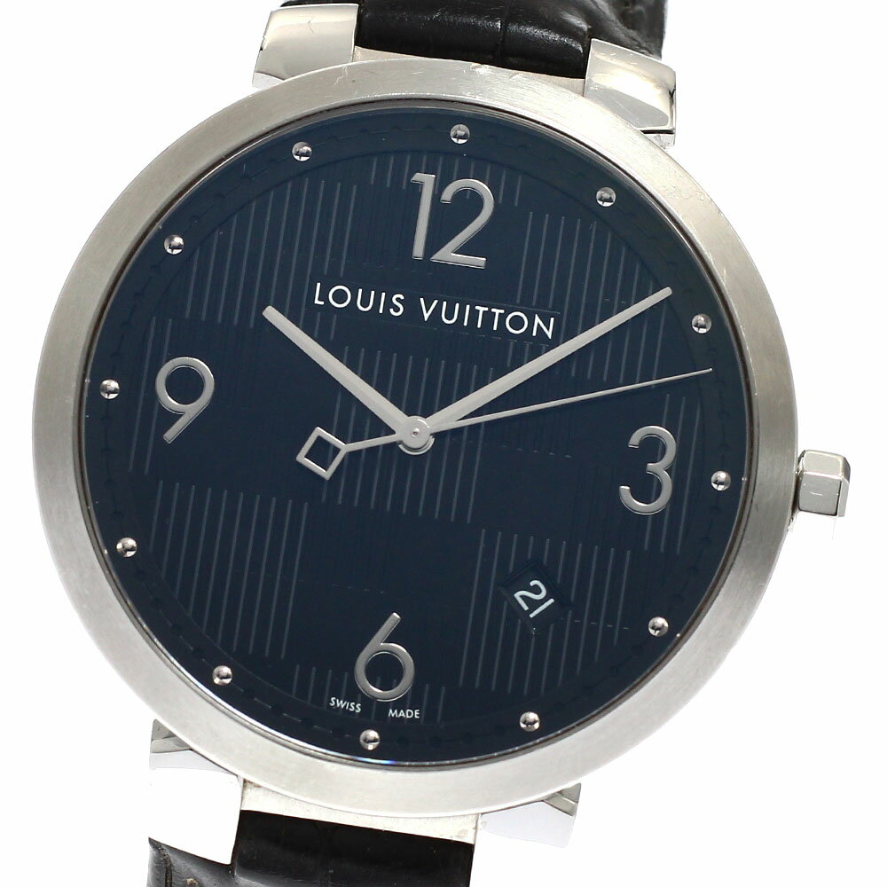 ルイ・ヴィトン LOUIS VUITTON Q1D00 タンブール ダミエ デイト クォーツ メンズ _920324【中古】