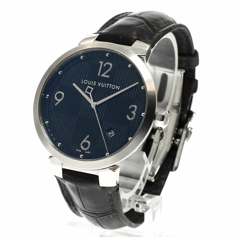 ルイ・ヴィトン LOUIS VUITTON Q1D00 タンブール ダミエ デイト クォーツ メンズ _920324【中古】