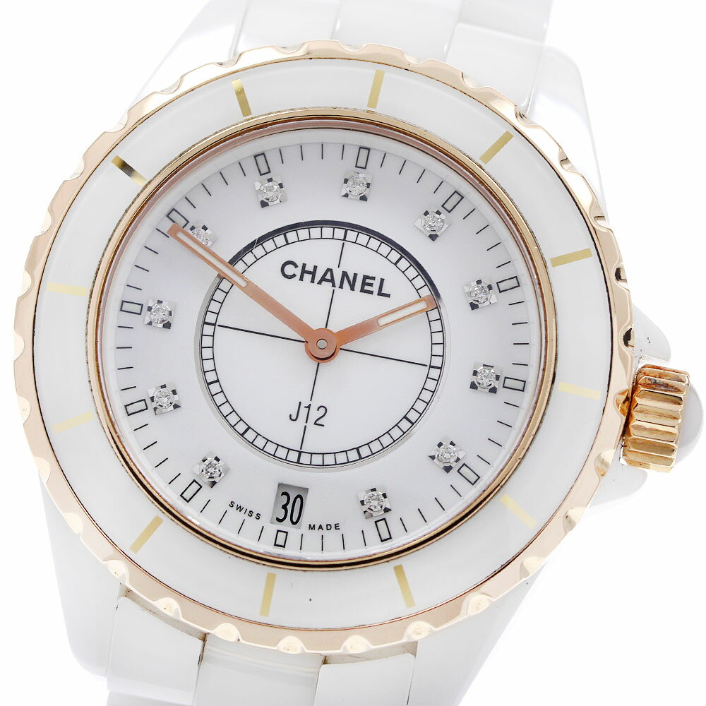 シャネル CHANEL H2180 J12 白セラミック 11Pダイヤ PGベゼル クォーツ メンズ ...