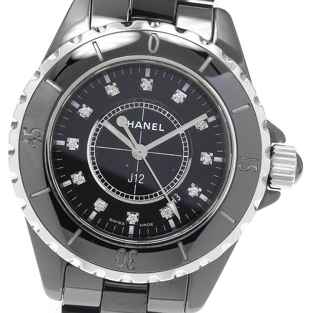 シャネル CHANEL H1625 J12 黒セラミック 33mm 12Pダイヤ クォーツ レディース _932897【中古】