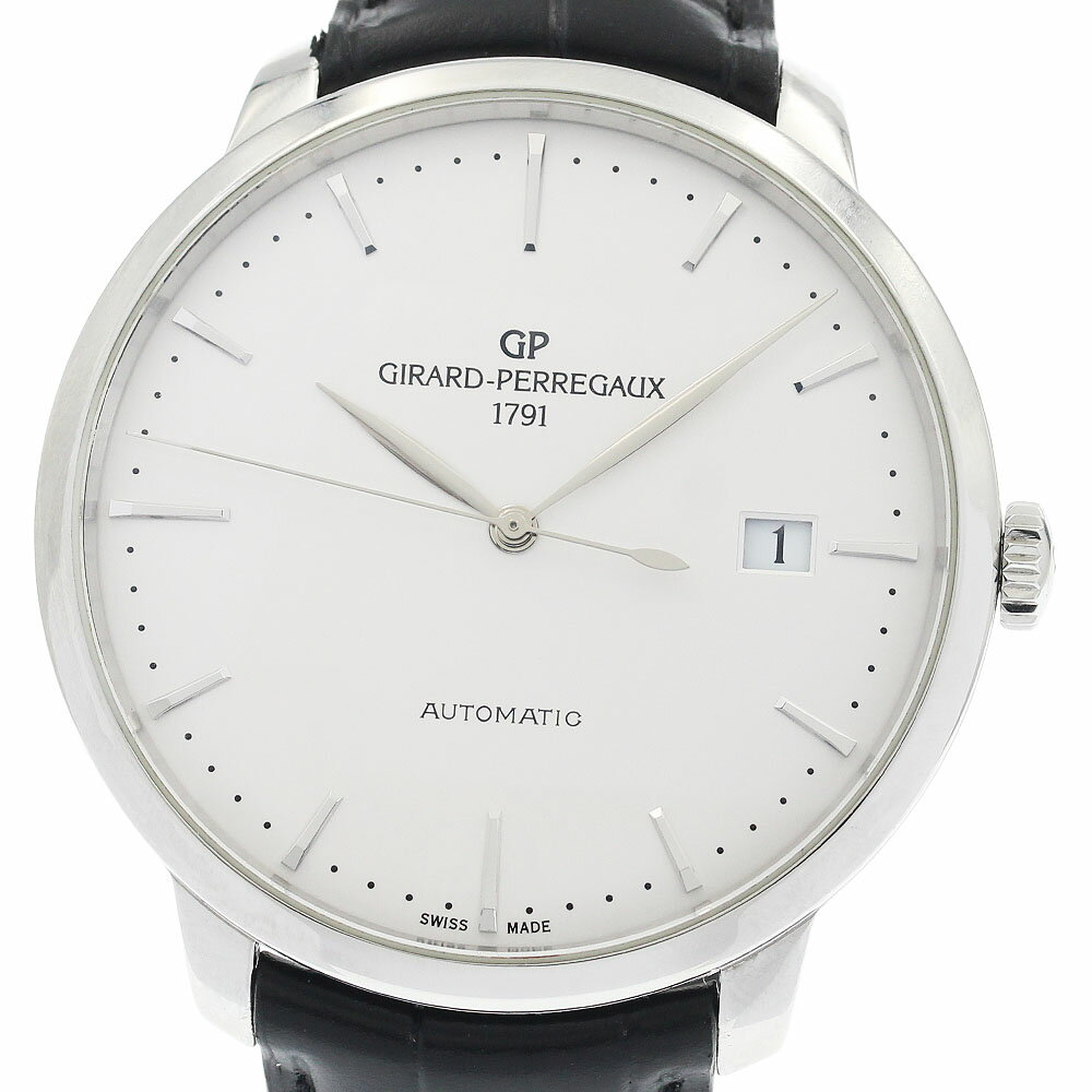 状態ランク 本体ランク A ベルトランク N 商品の状態 ガラス 綺麗な状態 ケース 少しの擦り傷 ベゼル 少しの擦り傷 ベルト/ブレスレット 綺麗な状態 針 綺麗な状態 文字盤 綺麗な状態 尾錠/バックル 僅かな擦り傷 商品管理No. 937865　 272 260121 AS 商品の詳細 ブランド ジラール・ペルゴ/GIRARD PERREGAUX モデル名 1966 性別 メンズ ケース素材 SS ベルト素材 革 文字盤色 シルバー 機械タイプ 自動巻き Ref.No 49551 シリアルNo 3** 機能・特徴 デイト 付属品 なし(本体のみ) ケースサイズ(w) 約 44mm ベルトサイズ※1 約 20cm ラグ幅 21mm 日差 -10秒/日　※参考値 OH歴 弊社では実施しておりません。 ※1：ベルトサイズとは、ケース部分も含めた総腕回りのサイズになります。 ※機械式時計の場合、姿勢差などの影響により日差が大きくなることも御座います。こちらの数値はあくまで参考値としてお考え下さい。日差が大きいからという理由での返品や無償修理の対応は致しかねますので、ご理解の上ご入札下さい。 ※写真にて状態をご確認下さいませ。 ※USED品になりますので、ご理解頂ける方のご購入をお待ちしております。