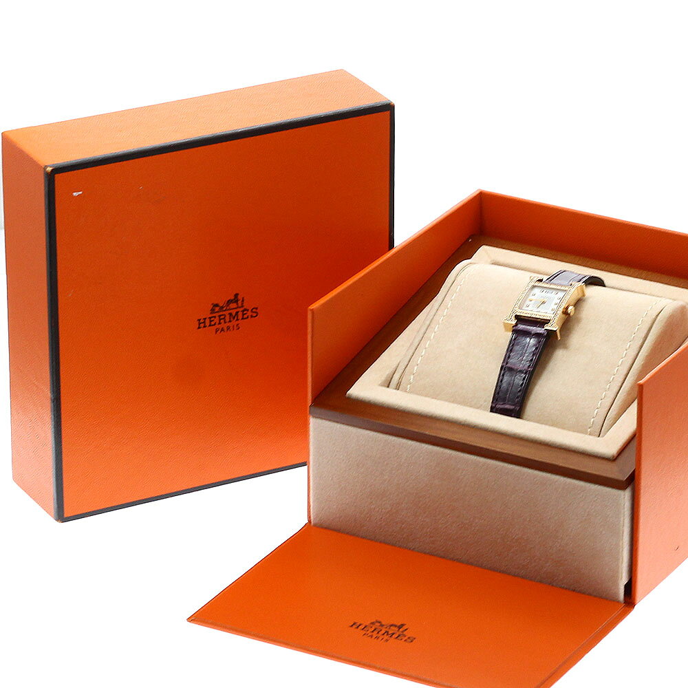 CLOSERのエルメス HERMES HH1.171b Hウォッチ ミニ K18PG 11P ダイヤベゼル クォーツ レディース 良品 内箱付き_930879【中古】｜アングル2
