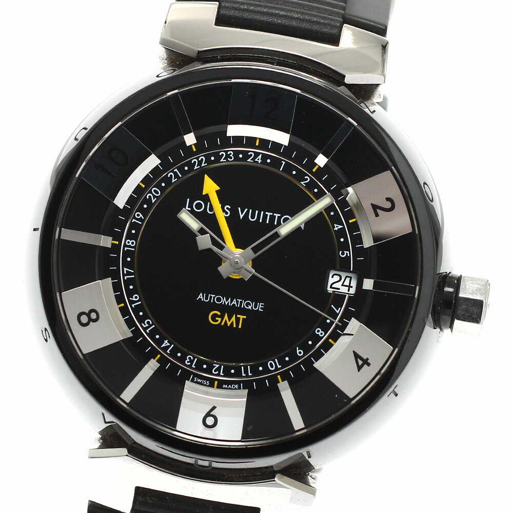 ルイ・ヴィトン LOUIS VUITTON Q113K タンブールインブラック GMT デイト 自動巻き メンズ 箱・保証書付き_939403【中古】