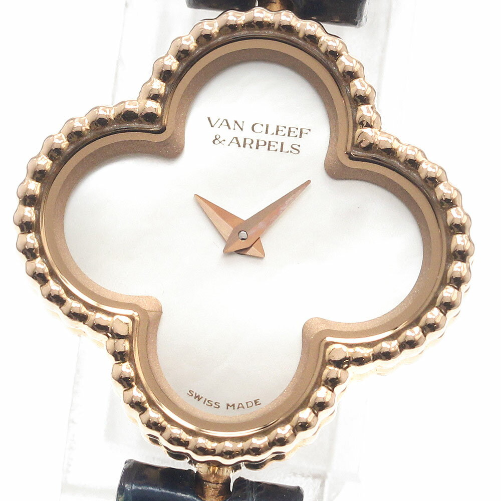 電池交換済 VanCleef&amp;Arppels ヴァンクリーフ＆アーペル アルハンブラ スモール VCARD21600 白 ホワイト シェル K18WG ホワイトゴールド 金無垢 純正ベルト 純正尾錠 レディース クォーツ【6ヶ月保証】【腕時計】【中古】 中古)Van Cleef & Arpels ヴァン クリーフ&アーペル アルハンブラ