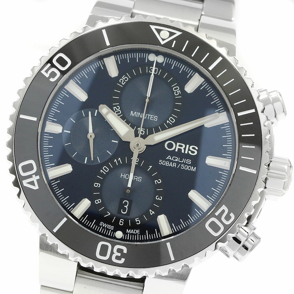 オリス ORIS 01 774 7743 4155 アクイス クロノグラフ デイト 自動巻き メンズ 良品 箱・保証書付き_939367【中古】