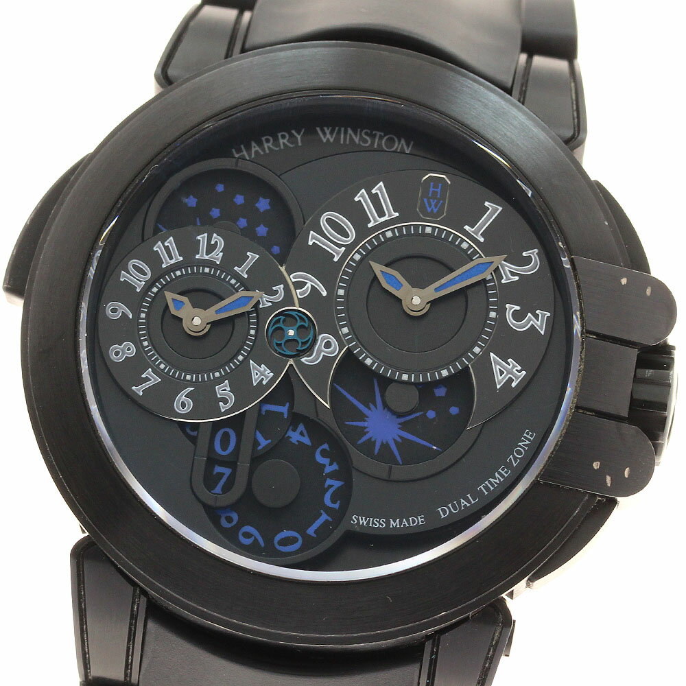 樂天商城 - ハリーウィンストン HARRY WINSTON OCEATZ44ZZ007 オーシャン デュアルタイム ブラックエディション 自動巻き メンズ 箱・保付き_943484【中古】