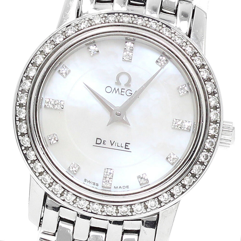 DeVille - オメガ OMEGA 4575.75 デビル プレステージ 16P ダイヤベゼル シェル文字盤 クォーツ レディース _944616【中古】