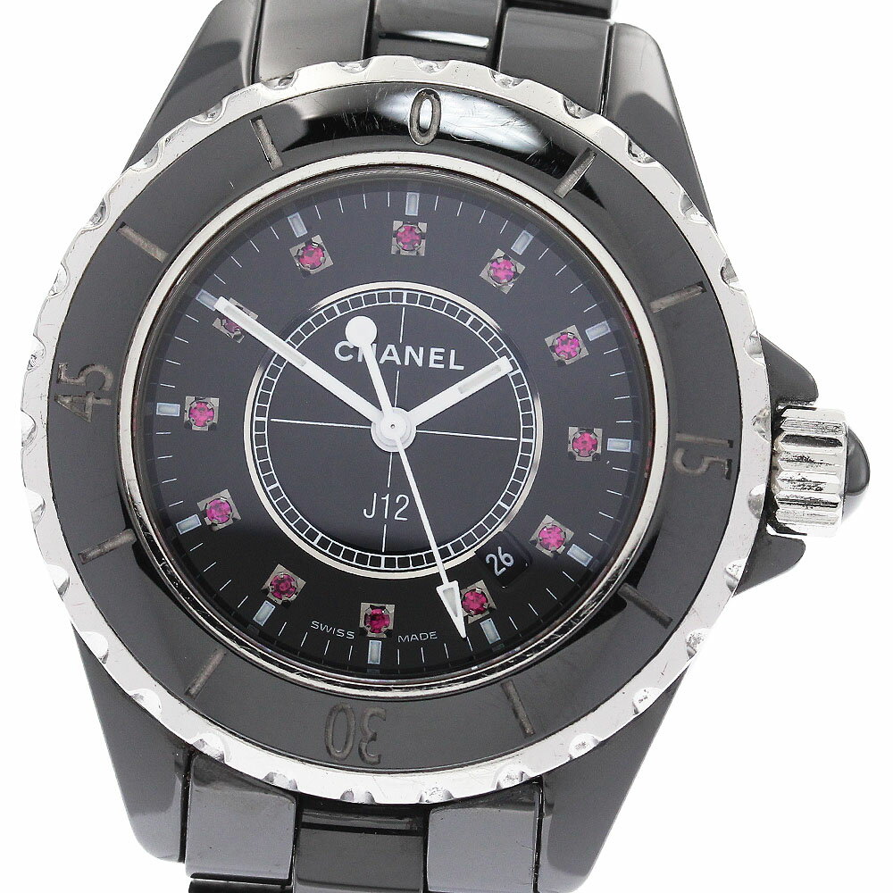 シャネル CHANEL H1634 J12 ブラックセラミック 12Pルビー クォーツ レディース  ...