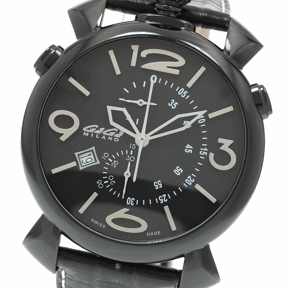 ガガミラノ GaGa MILANO 5099.01BK マヌアーレ シン クロノ 46MM デイト クロノグラフ クォーツ メンズ 美品 保証書付き_944778【中古】