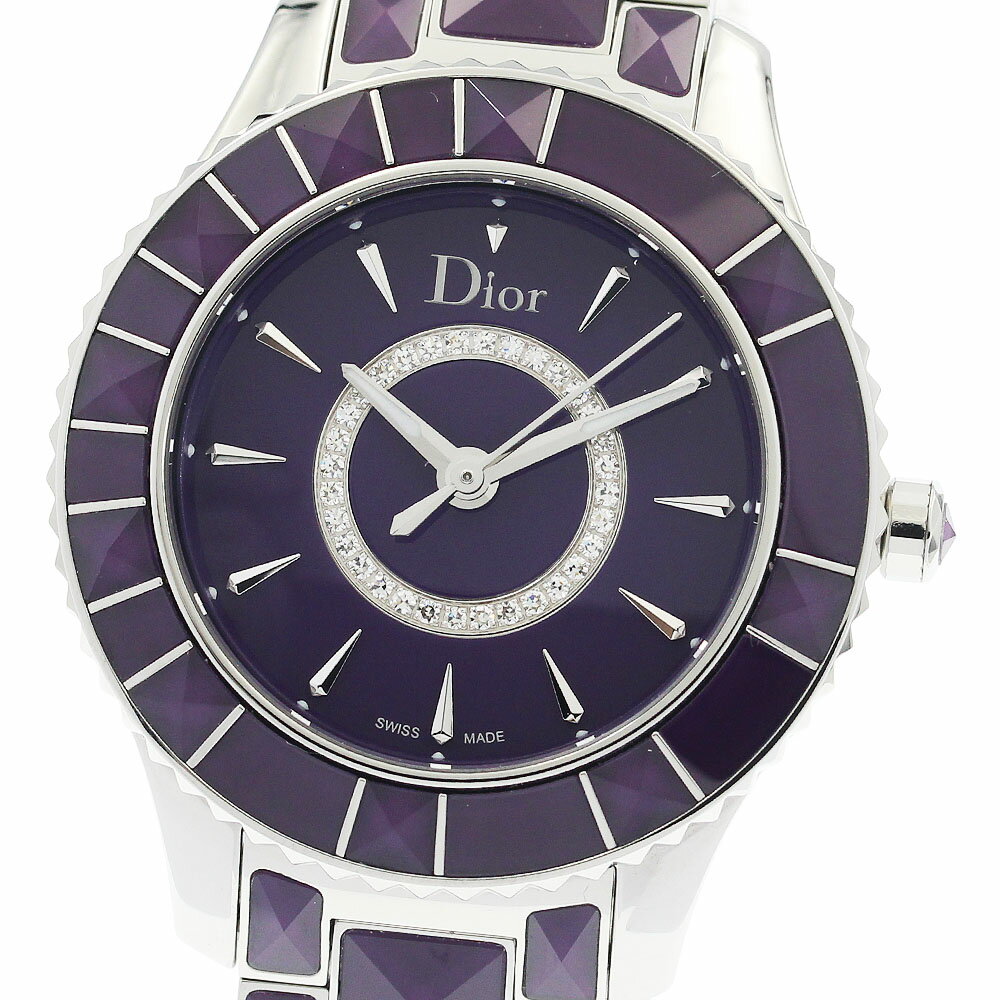 ディオール Dior CD143112 クリスタル サークルダイヤ クォーツ レディース 美品 箱・保証書付き_949018【中古】
