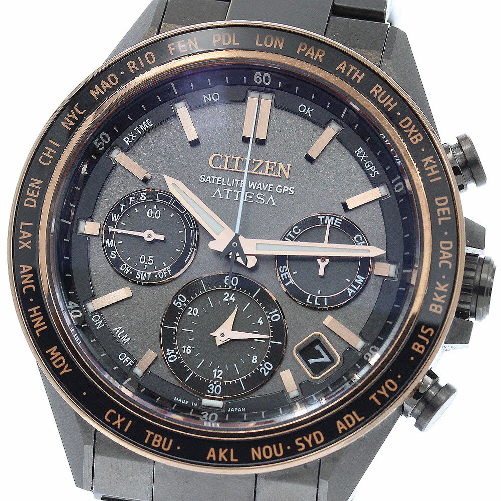 シチズン CITIZEN CC4074-61W/F950-0029S0C アテッサ ACT Line ブラックチタンシリーズ ソーラー電波 メンズ 良品 箱・保証書付き_953512【中古】