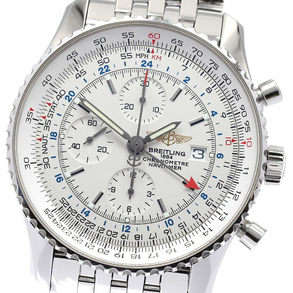 樂天商城 - ブライトリング BREITLING A24322 ナビタイマー ワールド デイト クロノグラフ GMT 自動巻き メンズ 箱付き_952012【中古】