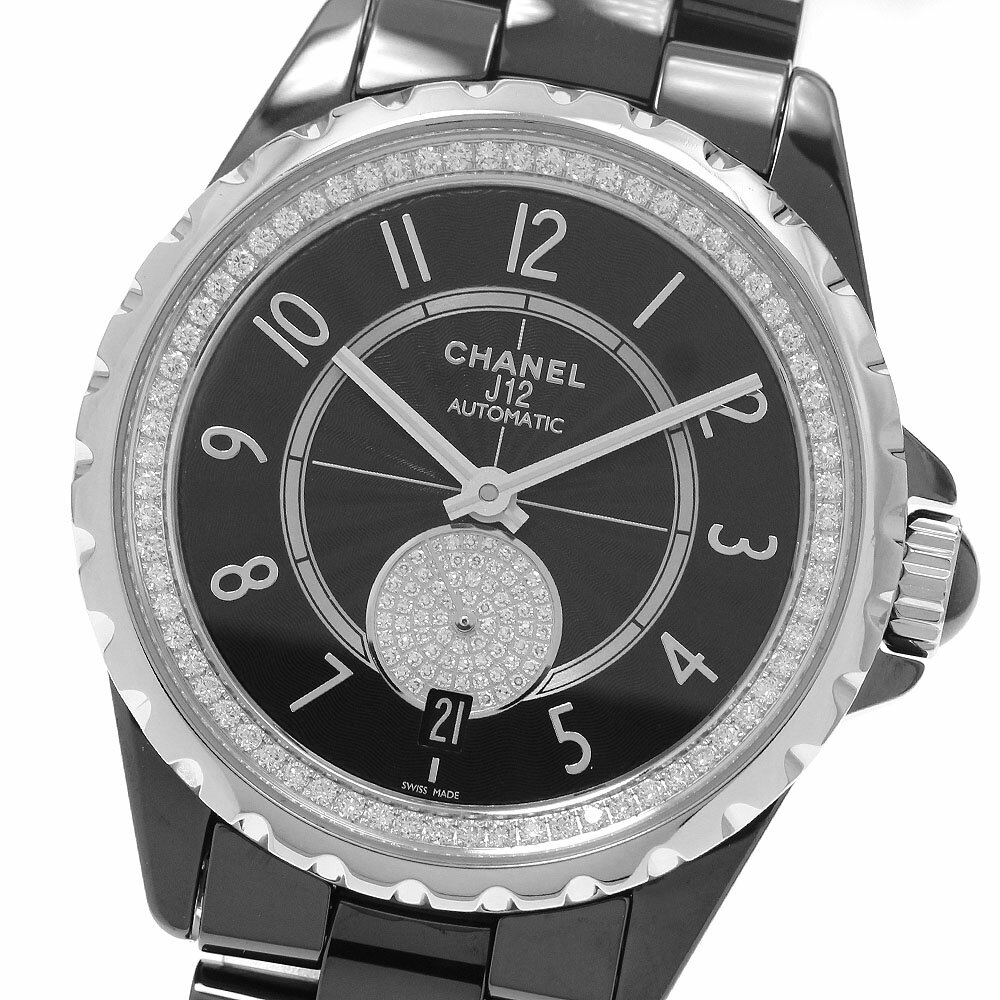 シャネル CHANEL H3840 J12 黒セラミック ダイヤモンド 自動巻き ボーイズ 良品 保証書付き_952364【中古】