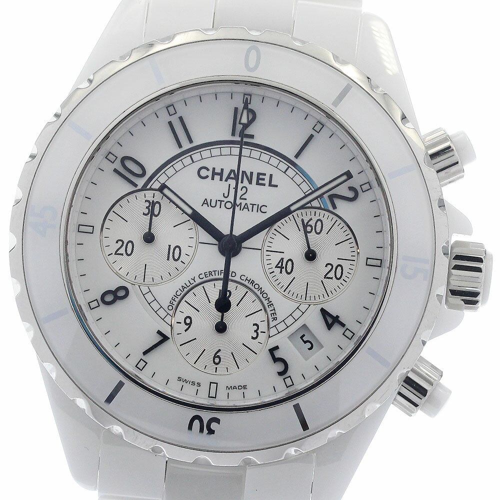 シャネル CHANEL H1007 J12 白セラミック デイト クロノグラフ 自動巻き メンズ 良品 _952376【中古】