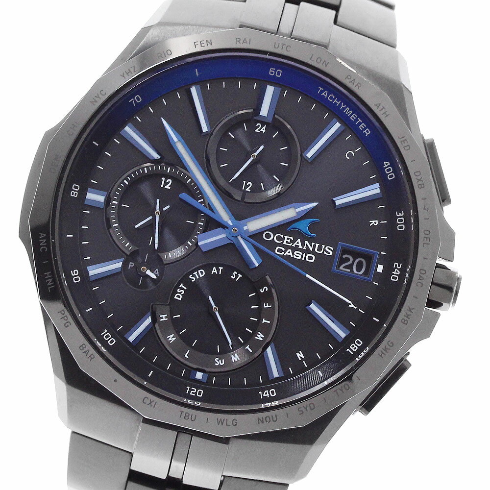 樂天商城 - カシオ CASIO OCW-S5000B-1AJF オシアナス マンタS5000シリーズ クロノグラフ デイト ソーラー電波 メンズ 良品 箱・保証書付き_955134【中古】