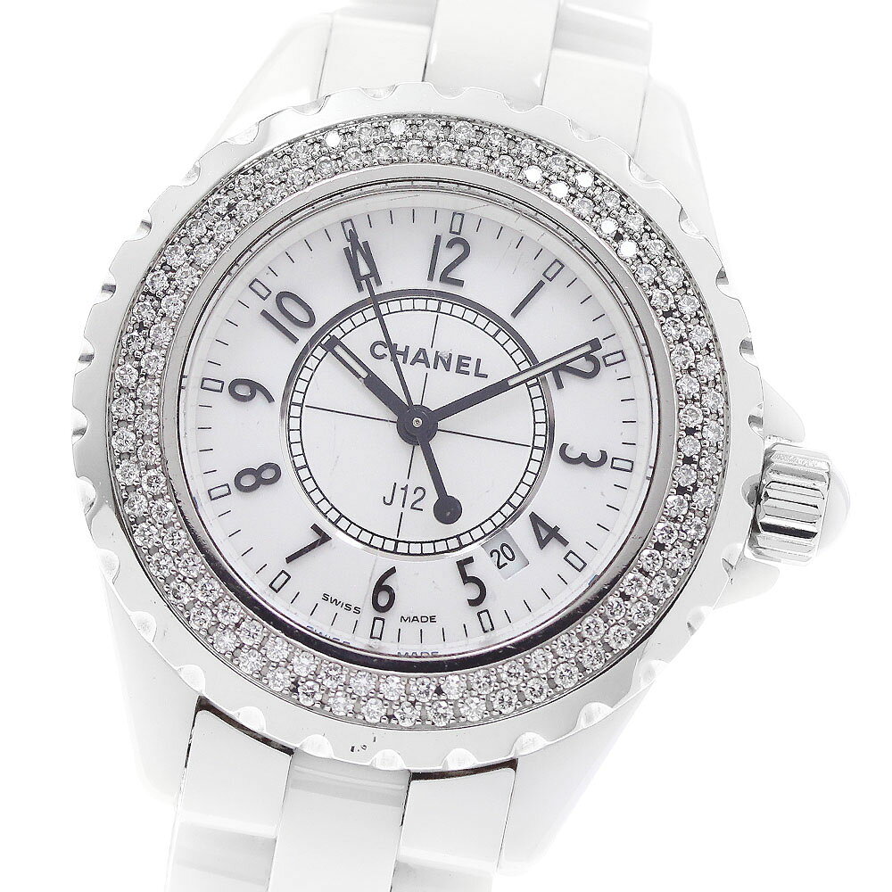 シャネル CHANEL H0967 J12 ダイヤベゼル 白セラミック デイト クォーツ レディース _947265【中古】