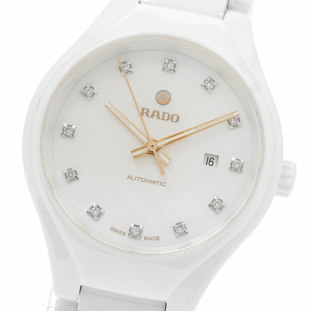 ラドー RADO R27244902/561.0244.3 トゥルー 12Pダイヤ デイト ホワイトシェル文字盤 自動巻き レディース 良品 箱付き_957688【中古】