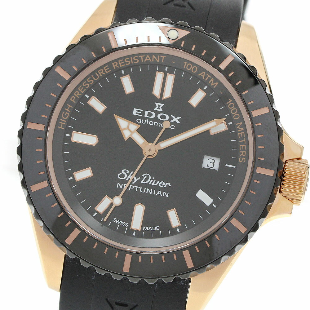 F, H, W - エドックス EDOX 80120-37RNNCA-NIR スカイダイバー ネプチュニアン デイト 自動巻き メンズ 良品 保証書付き_959966【中古】