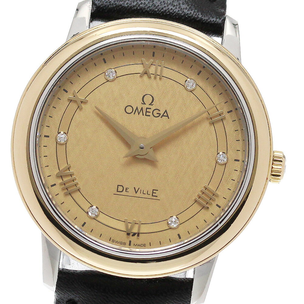 DeVille - オメガ OMEGA 424.23.27.60.58.001 デビル プレステージ K18YGベゼル 6Pダイヤ クォーツ レディース 良品 _959977【中古】