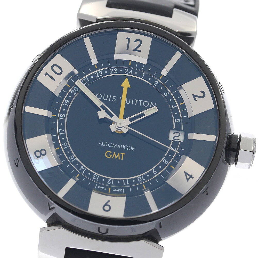 LOUIS VUITTON - ルイ・ヴィトン LOUIS VUITTON Q113K タンブールインブラック GMT デイト 自動巻き メンズ 内箱付き_956004【中古】