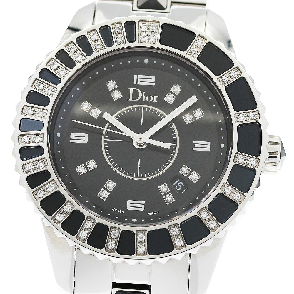 CHRISTIAN DIOR - ディオール Dior CD113115 クリスタル ダイヤベゼル 16Pダイヤ クォーツ レディース 良品 _958320【中古】