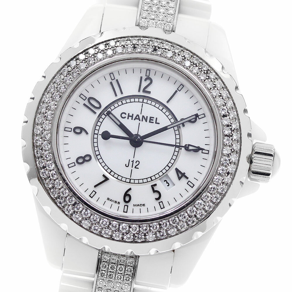 N - シャネル CHANEL H1420 J12 ダイヤベゼル ブレスレットダイヤ クォーツ レディース _957105【中古】