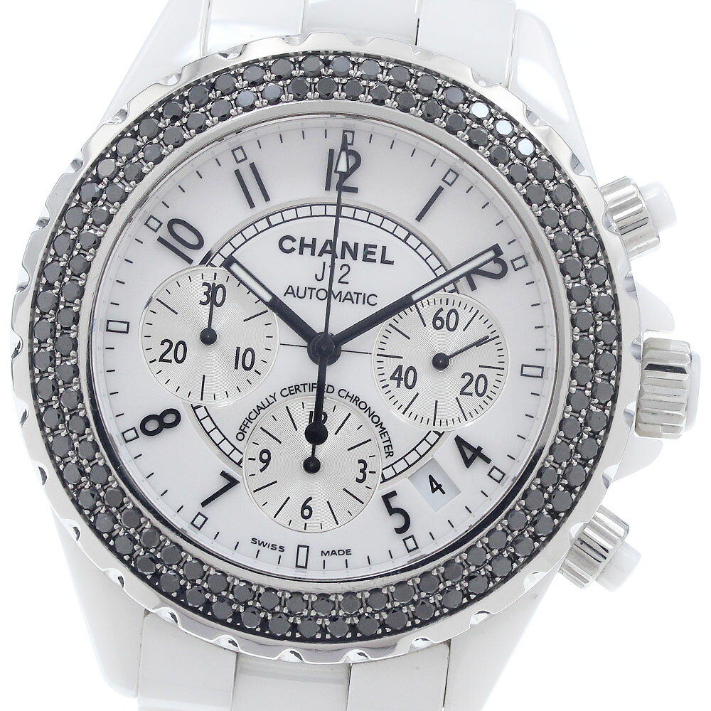 シャネル CHANEL H1664 J12 ホワイトセラミック ブラックダイヤベゼル クロノグラフ 自動巻き メンズ _959916【中古】