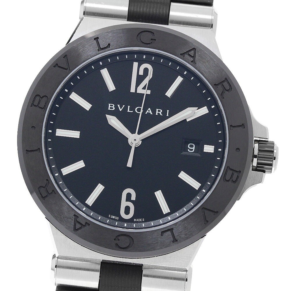 DIAGONO - ブルガリ BVLGARI DG42SC ディアゴノ セラミック デイト 自動巻き メンズ 美品 箱付き_959765【中古】