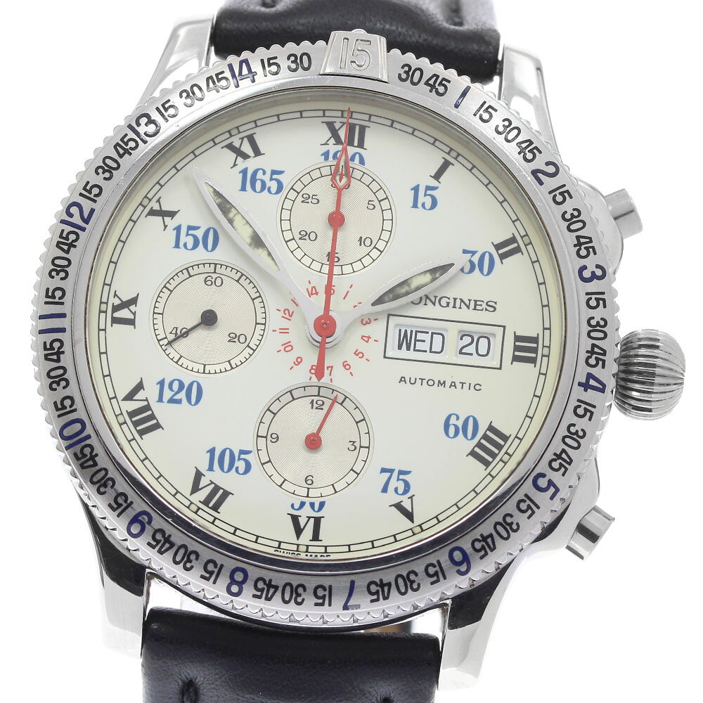 ロンジン LONGINES L2.618.4 リンドバーグ クロノグラフ デイデイト 自動巻き メンズ 保証書付き_962654【中古】