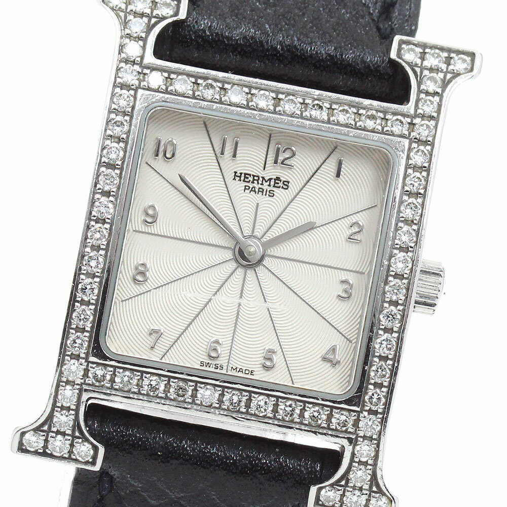 エルメス HERMES HH1.230 Hウォッチ ダイヤベゼル クォーツ レディース 保証書付き_961560【中古】