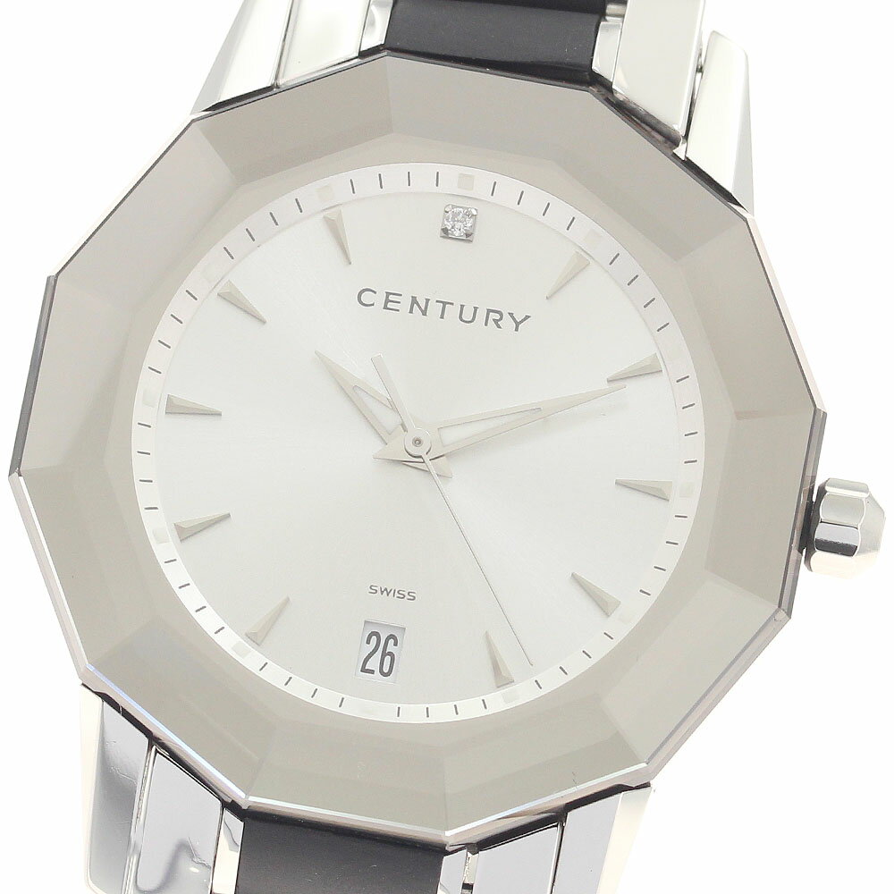 センチュリー CENTURY タイムジェム 1Pダイヤ デイト クォーツ メンズ 美品 _948566【中古】