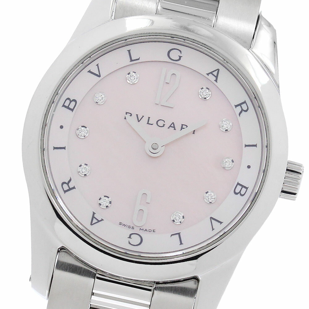 ブルガリ BVLGARI ST30S ソロテンポ 10Pダイヤ ピンクシェル クォーツ レディース 良品 保証書付き_957040【中古】