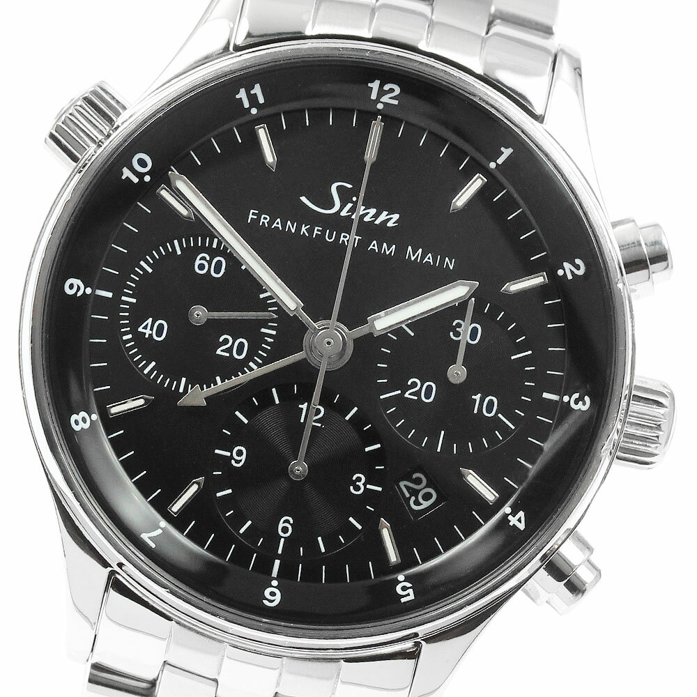 ジン Sinn 6000 フランクフルト ファイナンシャル ウォッチ クロノグラフ デイト 自動巻き メンズ 箱・保証書付き_950514【中古】