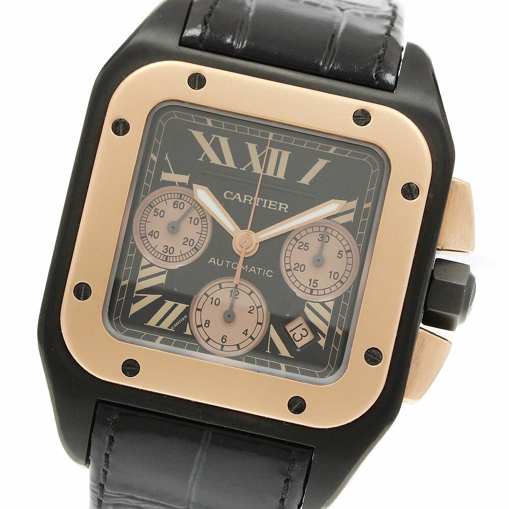 カルティエ CARTIER W2020004 サントス100 K18PGベゼル クロノグラフ 自動巻き メンズ 良品 _965055【中古】
