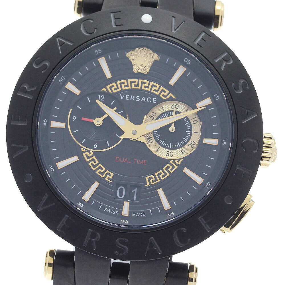 ヴェルサーチ VERSACE VEBV00619 Vレース デュアルタイム クォーツ メンズ 極美品 内箱・保証書付き_966176【中古】