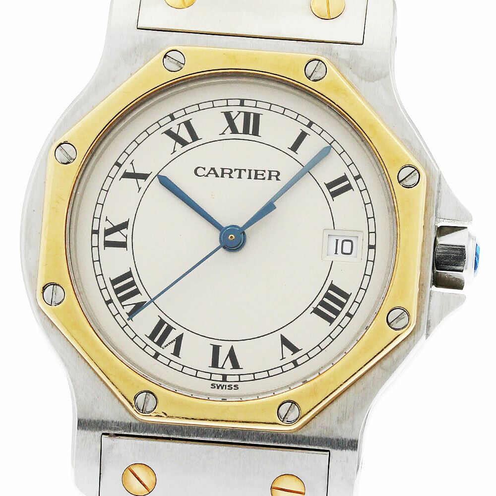カルティエ CARTIER 187902 サントスオクタゴン LM デイト YGベゼル クォーツ メンズ _966293【中古】