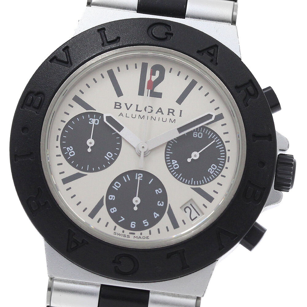ベルト訳あり ブルガリ BVLGARI AC38TA アルミニウム デイト クロノグラフ 自動巻き メンズ 箱・保証書付き_958360【中古】