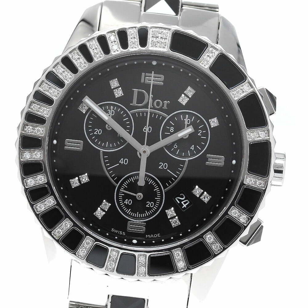 ディオール Dior CD11431E クリスタル ダイヤベゼル クロノグラフ クォーツ メンズ _949710【中古】