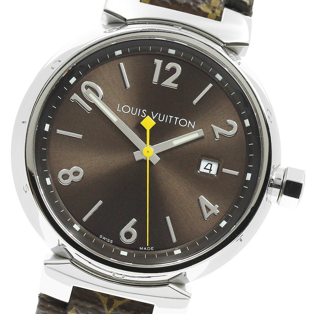 ルイ・ヴィトン LOUIS VUITTON Q1111 タンブール デイト クォーツ メンズ 良品 _967643【中古】