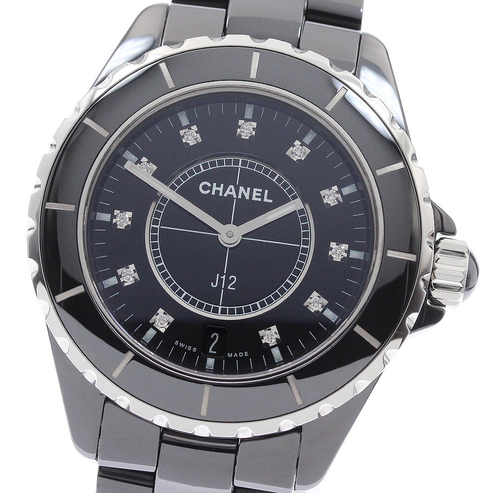 シャネル CHANEL H2124 J12 デイト 黒セラミック 11Pダイヤ クォーツ メンズ 美 ...