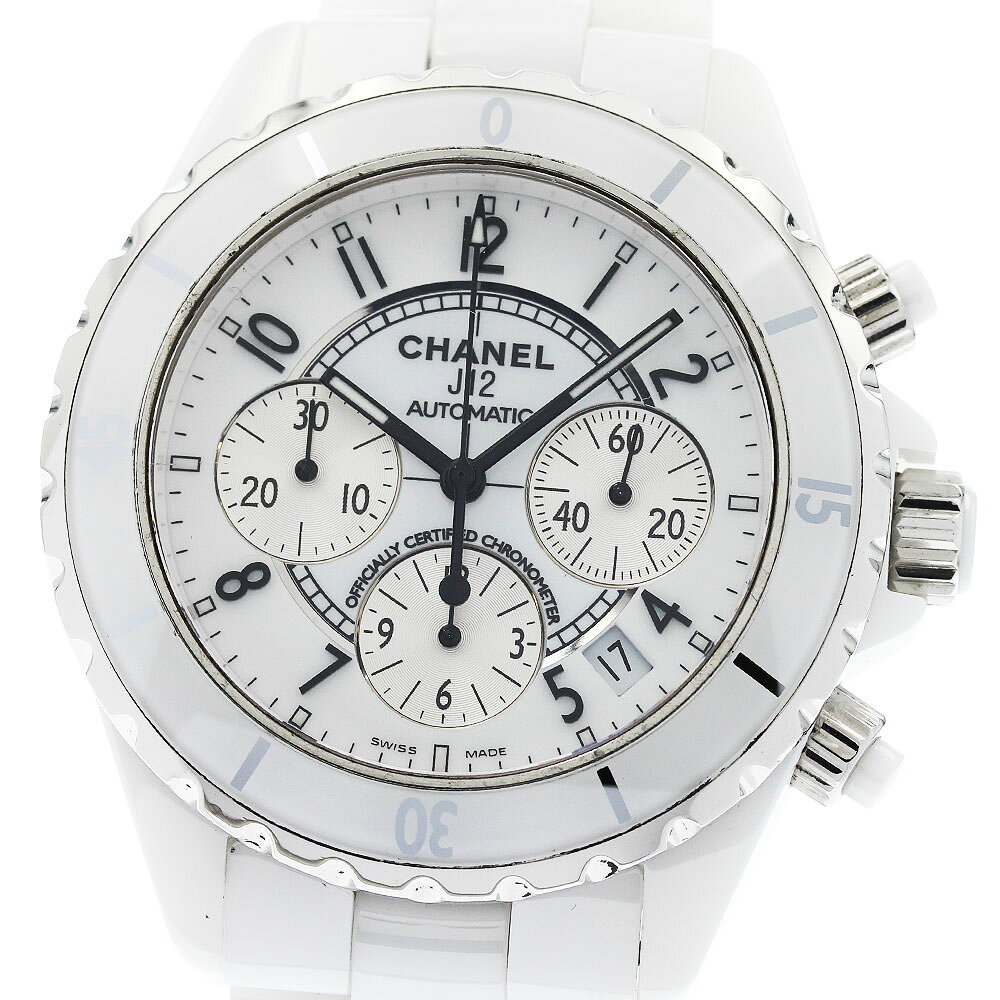 シャネル CHANEL H1007 J12 白セラミック デイト クロノグラフ 自動巻き メンズ 保証書付き_964107【中古】