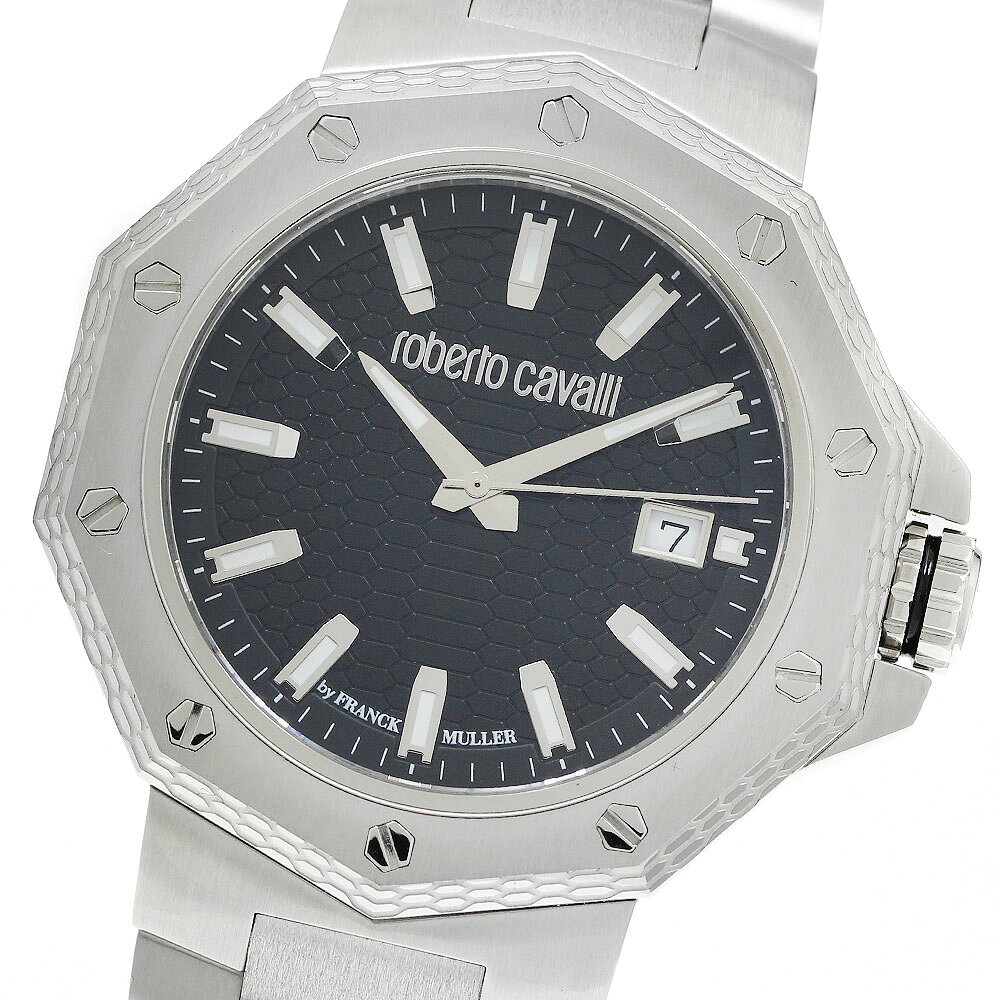 ロベルトカヴァリ Roberto Cavalli RV1G038M0071 By フランクミュラー デイト クォーツ メンズ 良品 箱・保証書付き_969091【中古】
