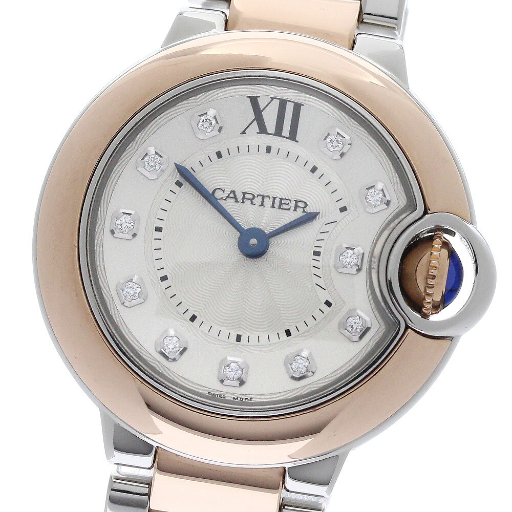 カルティエ CARTIER W3BB0005 バロンブルーSM 11Pダイヤ K18PG クォーツ レディース 美品 _971082【中古】